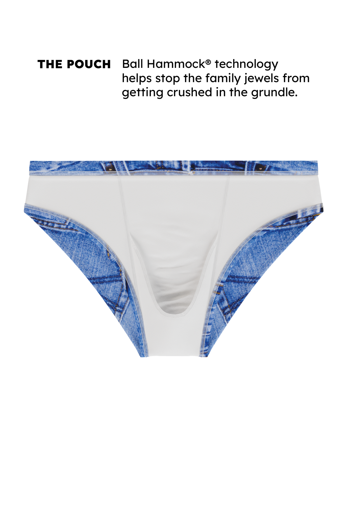The Daytona Dong Sarong | Denim Print Ball Hammock® Pouch Swim Briefs - Shinesty