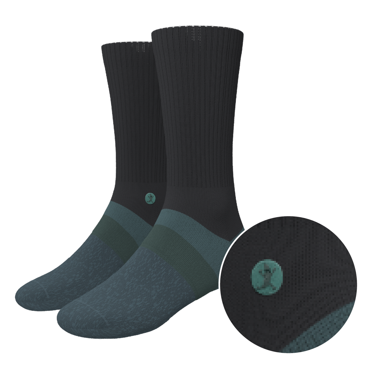 The Night Owl | Black and Teal Heel Hammock™ Crew Socks - Shinesty