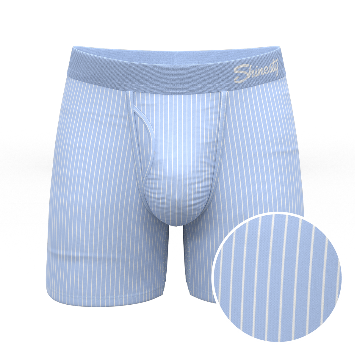 The Venus | Light Blue Stripe Ball Hammock® Pouch Underwear With Fly - Shinesty