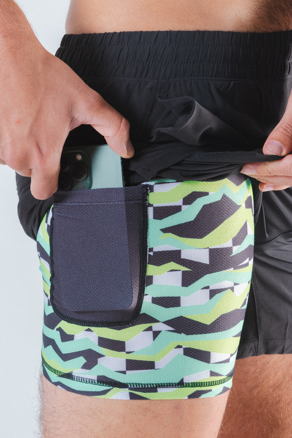 The Water Break | Black and Green Neon Ball Hammock® 5 Inch Athletic Shorts - Shinesty