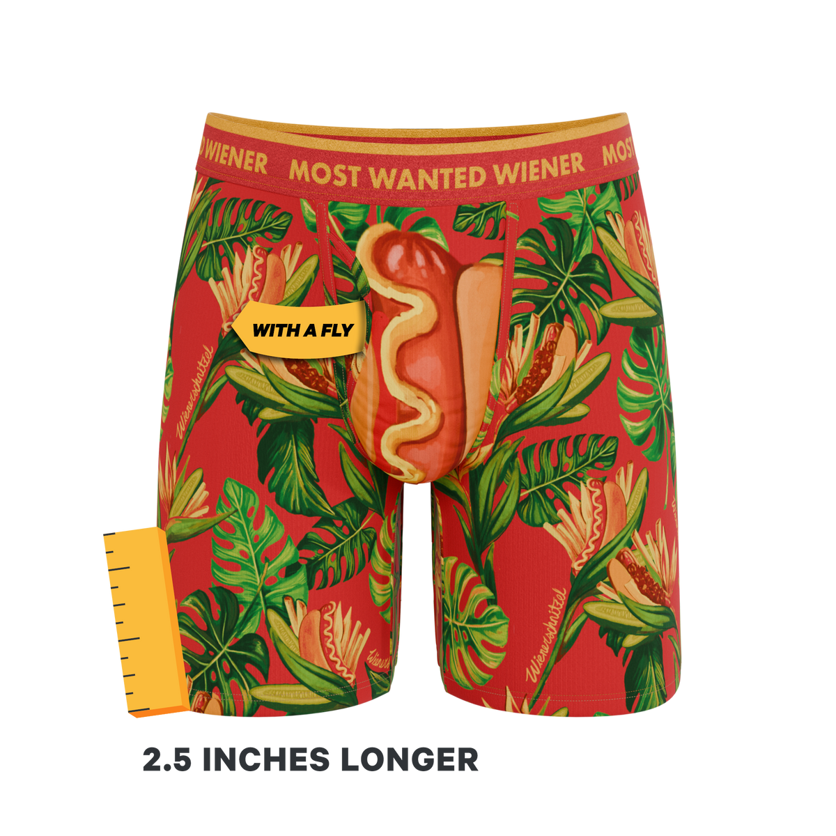 The Wiener In Paradise | Shinesty X Wienerschnitzel Tropical Ball Hammock® Boxer - Long Leg - Shinesty