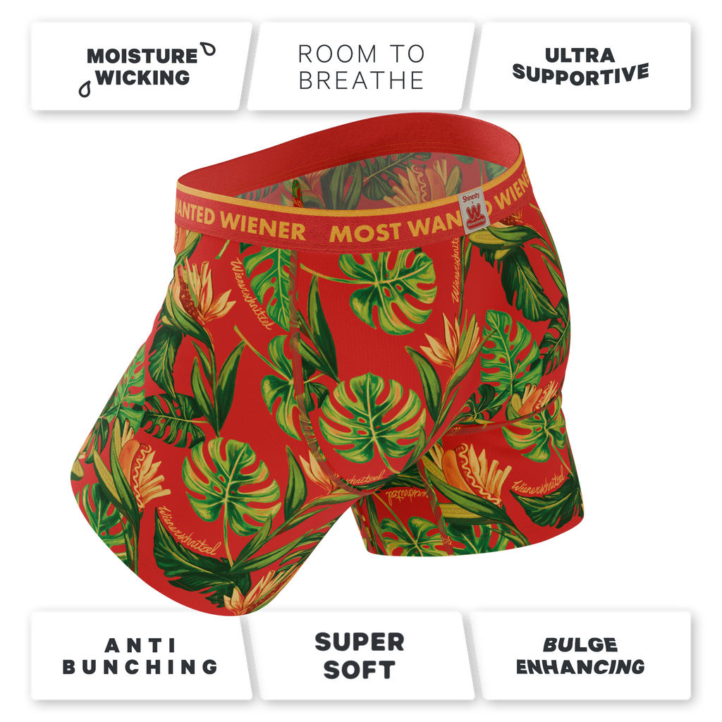 The Wiener In Paradise | Shinesty X Wienerschnitzel Tropical Ball Hammock® Pouch Underwear With Fly - Shinesty