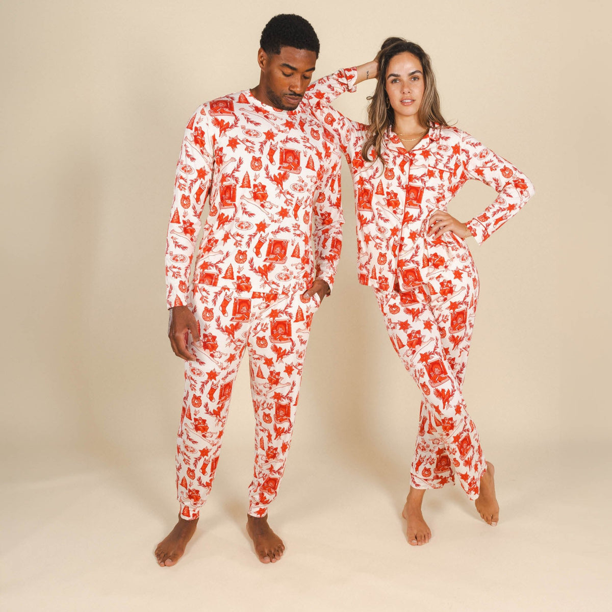 The Santa Slays | Christmas Toile SleepDeep™ Women’s Long Sleeve Pajama Set - Shinesty