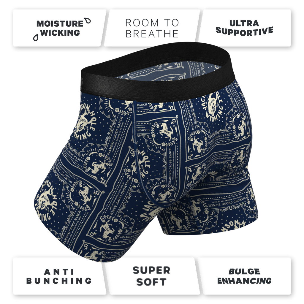 The Wrangle 'Em | Blue Bandana Shinesty x Diamond Cross Ranch Ball Hammock® Pouch Underwear With Fly - Shinesty