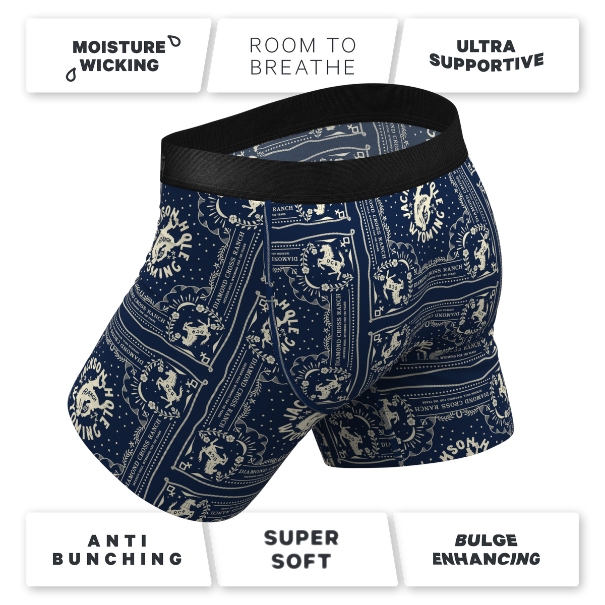 The Wrangle 'Em | Blue Bandana Shinesty x Diamond Cross Ranch Ball Hammock® Pouch Underwear With Fly - Shinesty