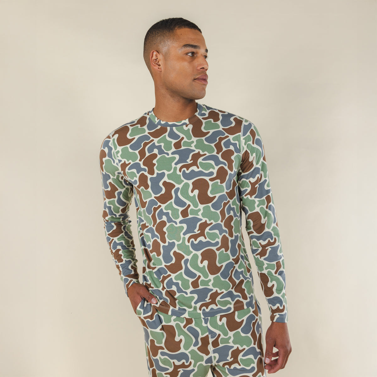 The Blender | Grey Duck Camo SleepDeep™ Men’s Long Sleeve Pajama Shirt - Shinesty