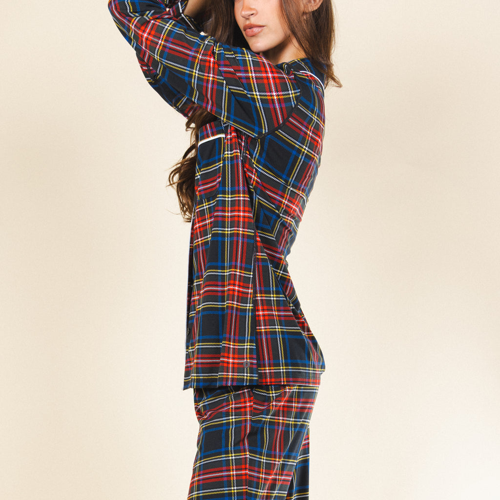 The Cappuccino | Holiday Tartan Plaid SleepDeep™ Women’s Long Sleeve Pajama Set - Shinesty