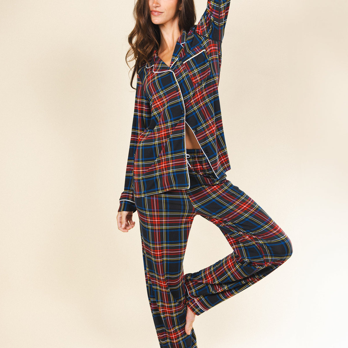 The Cappuccino | Holiday Tartan Plaid SleepDeep™ Women’s Long Sleeve Pajama Set - Shinesty