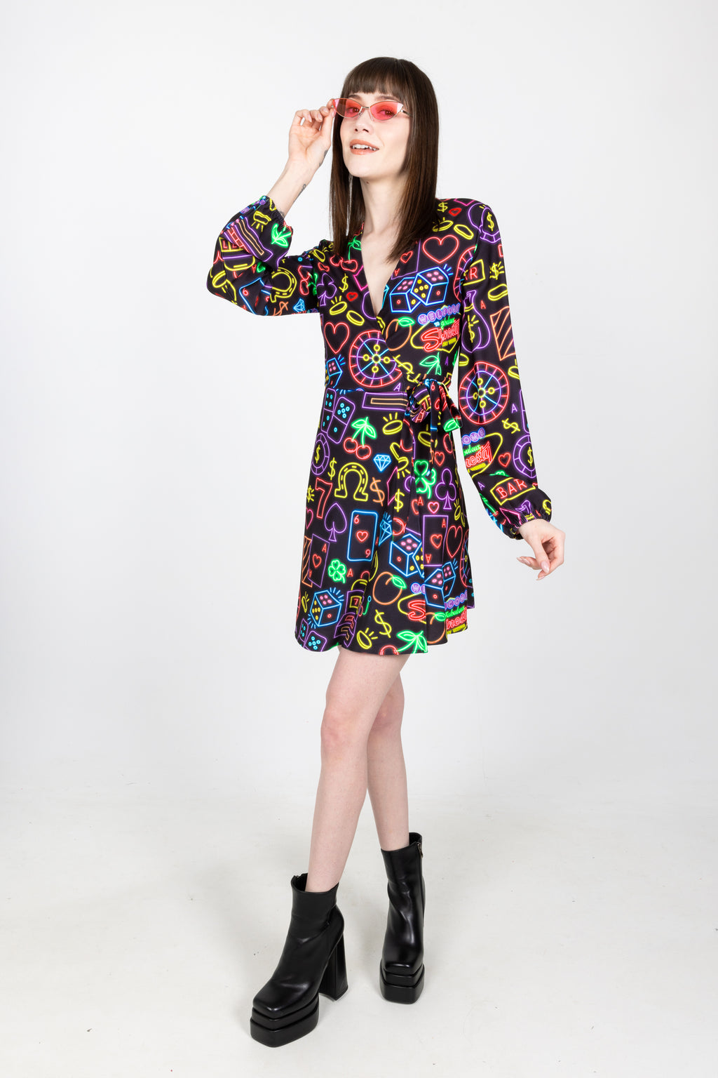 The Crown Casino | Neon Vegas Lights Wrap Dress - Shinesty