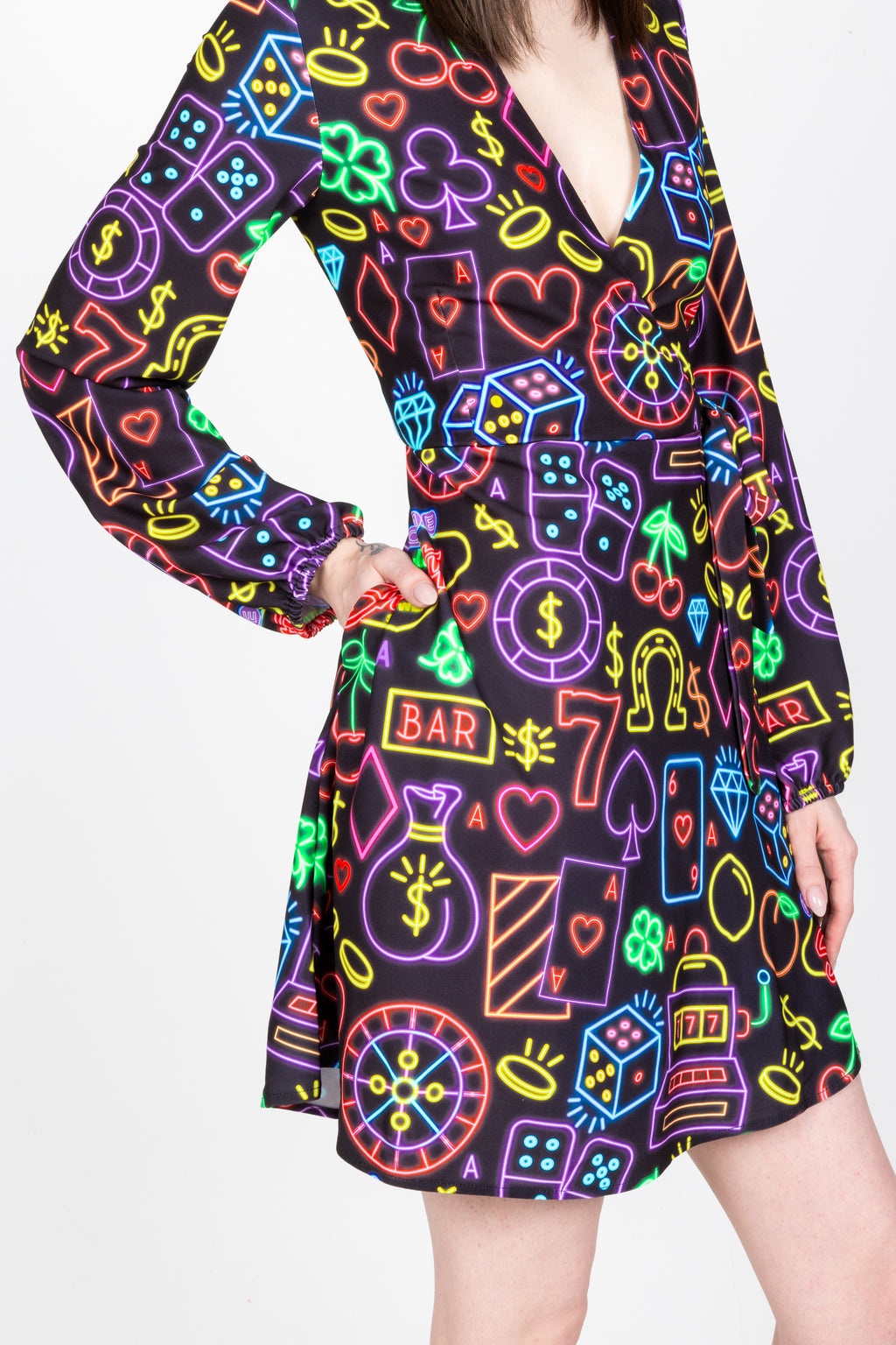 The Crown Casino | Neon Vegas Lights Wrap Dress - Shinesty