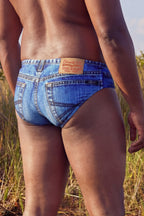 The Daytona Dong Sarong | Denim Print Ball Hammock® Pouch Swim Briefs - Shinesty