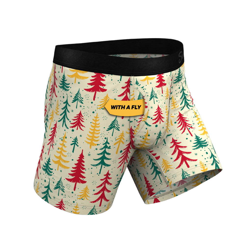 The Pine Tree Playboy | Retro Christmas Trees Ball Hammock® Pouch Underwear With Fly - Shinesty