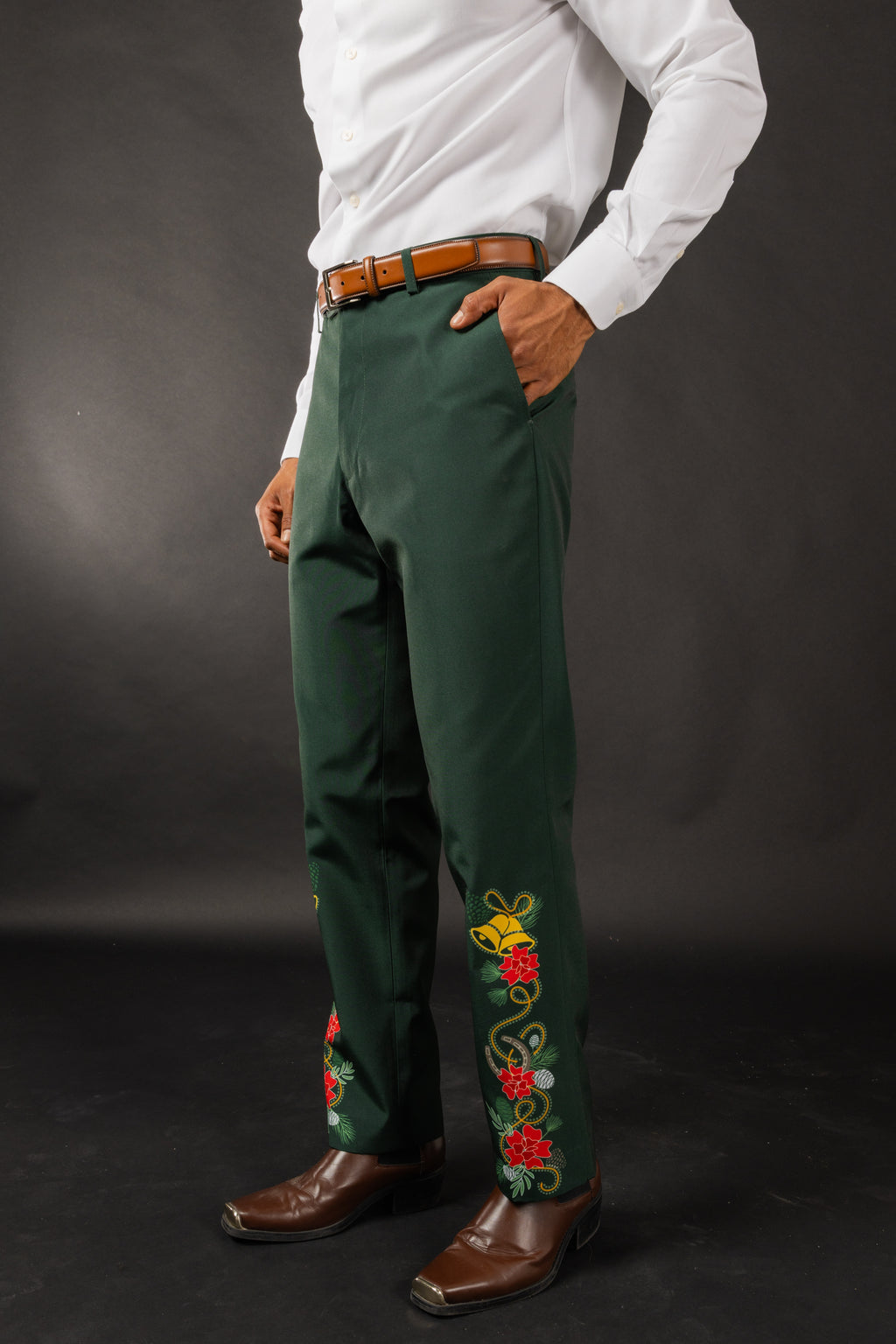 The Holiday Ham | Dark Green Holiday Placement Suit Pants - Shinesty