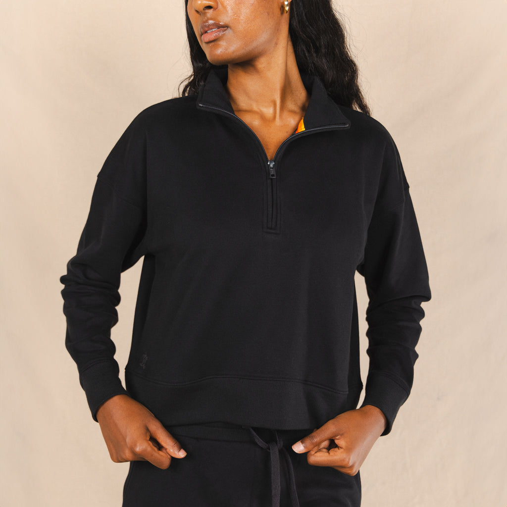 The Threat Level Midnight | Black Sexy Terry™ Women’s Half Zip - Shinesty