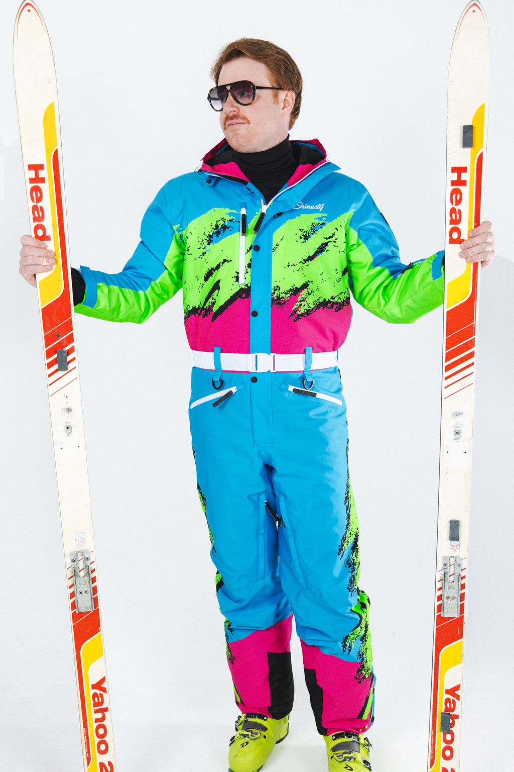 The Park Rat | Men's Neon Spray Design Retro One Piece Ski Suit - Shinesty