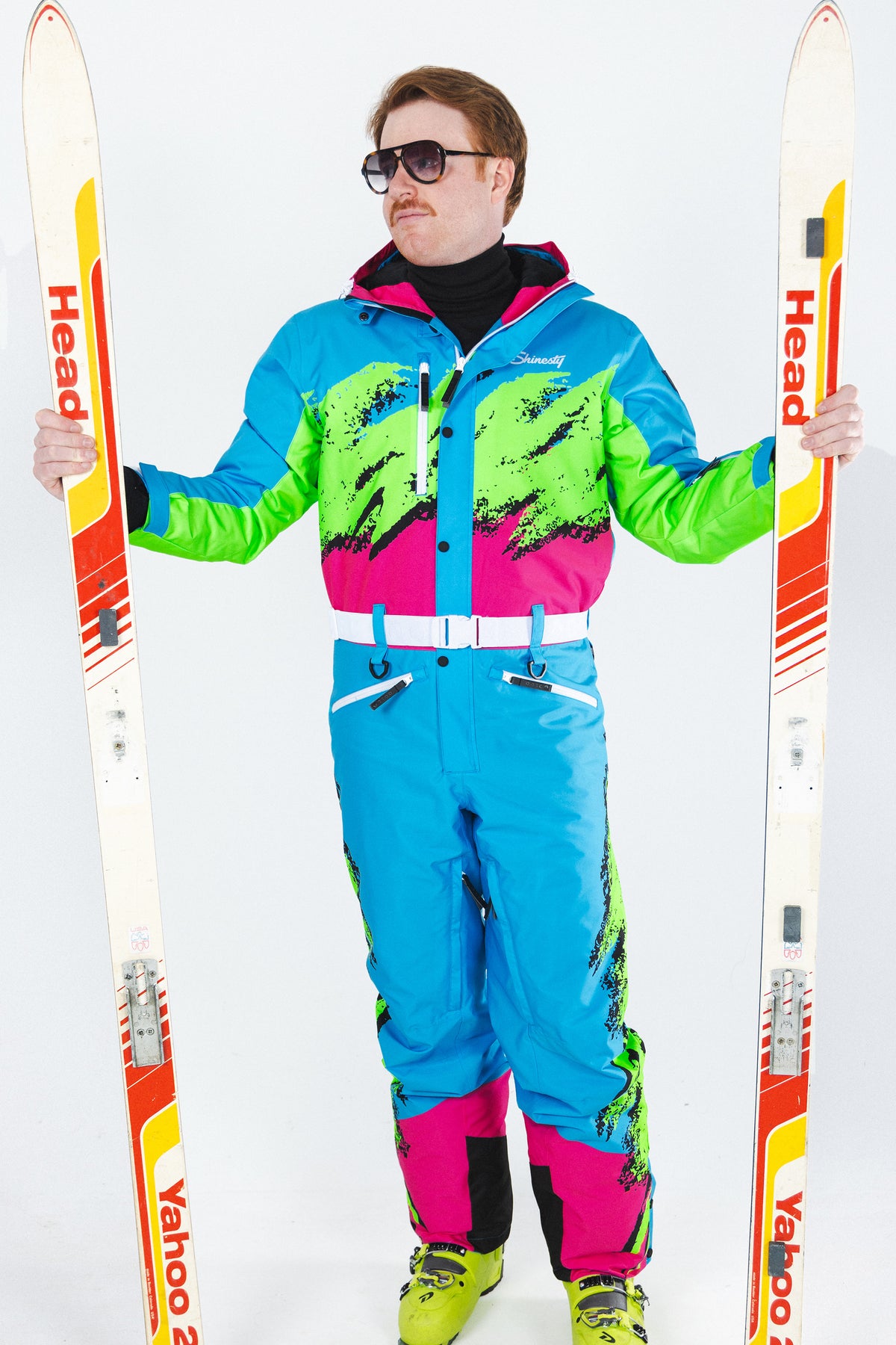 The Park Rat | Men's Neon Spray Design Retro One Piece Ski Suit - Shinesty