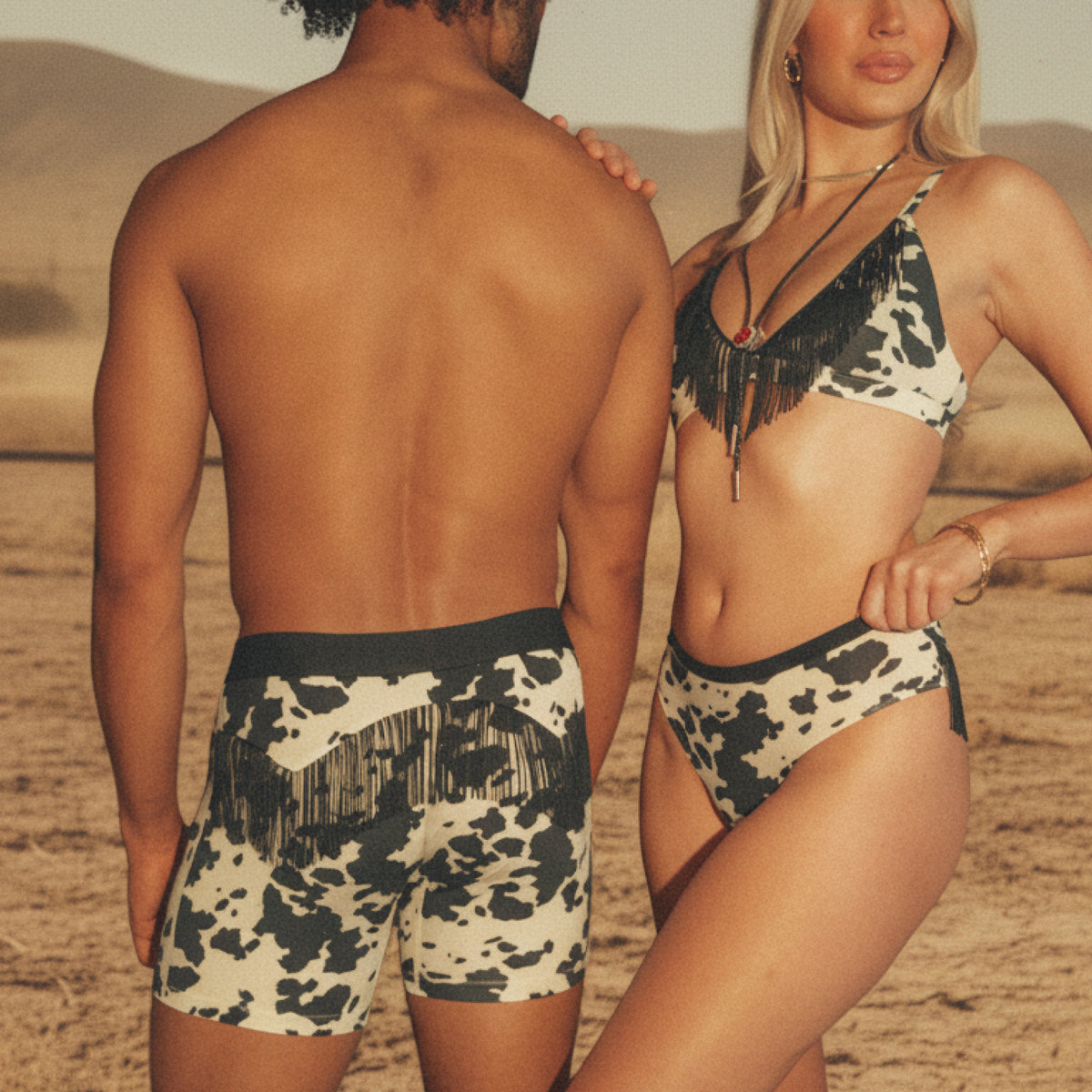The Graze Escape | Cow Hide Fringe Triangle Bralette - Shinesty