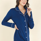 The Big Blue | Navy SleepDeep™ Long Sleeve Pajama Dress - Shinesty