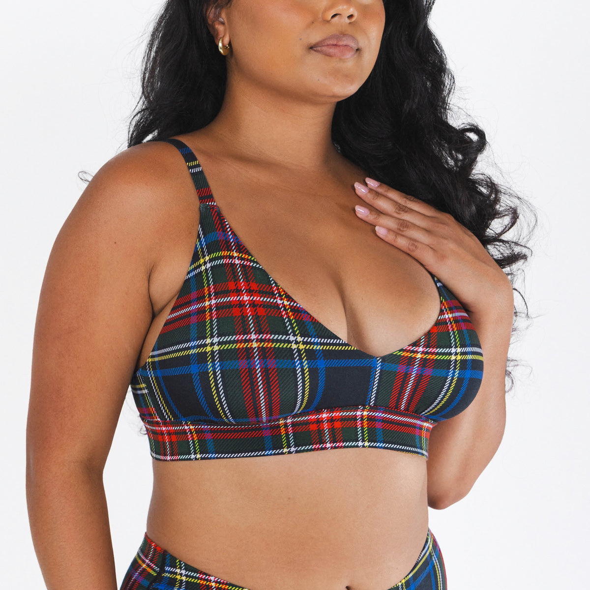 The Cappuccino | Holiday Tartan Plaid Boob Hammock™ Plunge Bralette - Shinesty
