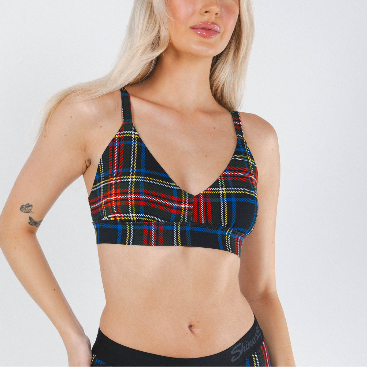 The Cappuccino | Holiday Tartan Plaid Boob Hammock™ Plunge Bralette - Shinesty