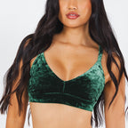 The Extravagance | Dark Green Velvet Plunge Bralette - Shinesty