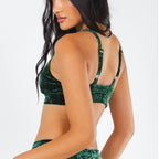 The Extravagance | Dark Green Velvet Plunge Bralette - Shinesty