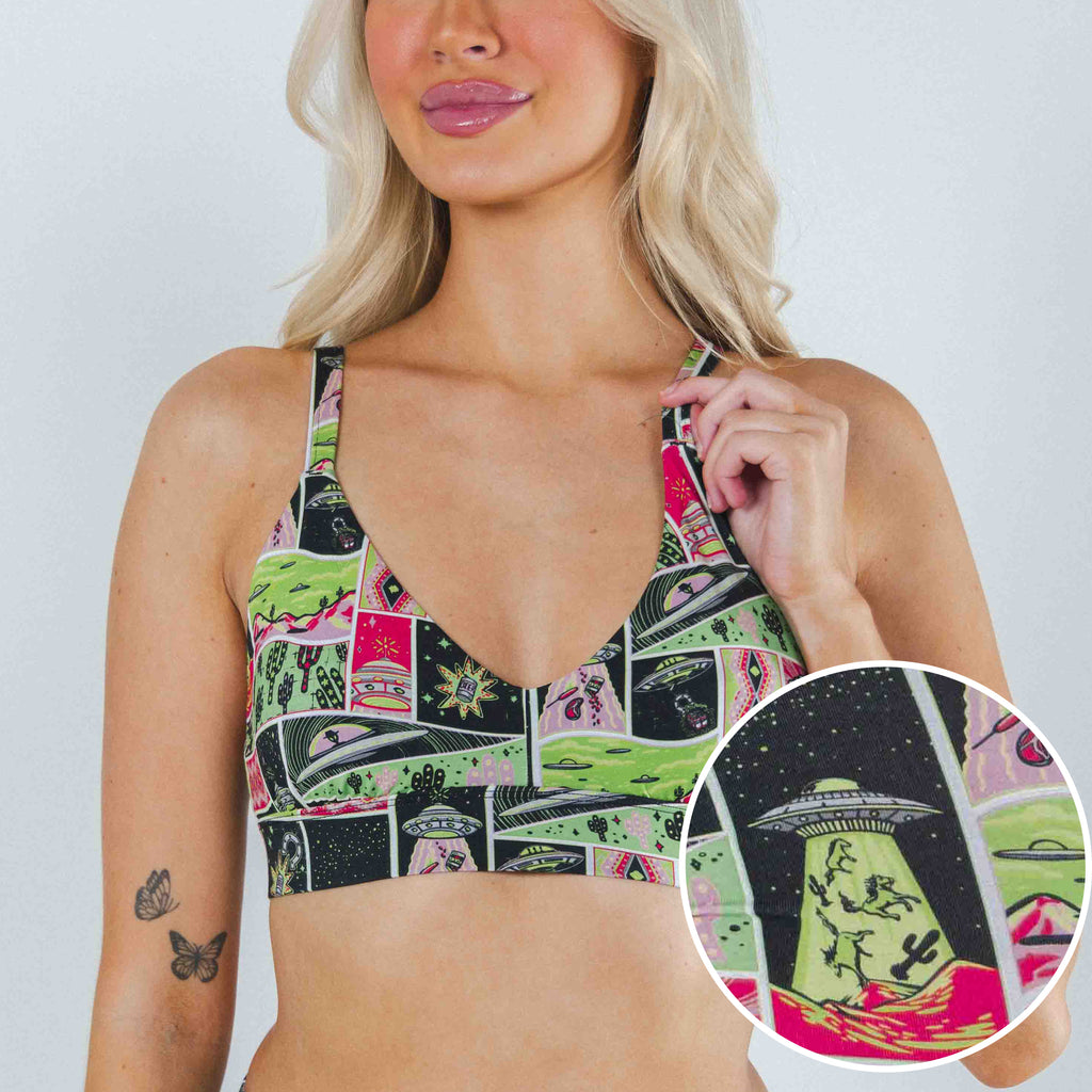 The Area 51 | Retro-Futuristic Alien Boob Hammock™ Plunge Bralette - Shinesty