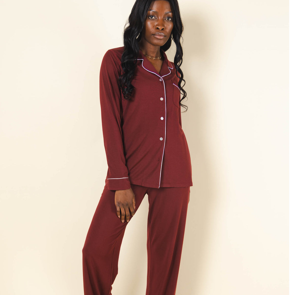 The Sommelier | Burgundy SleepDeep™ Women’s Long Sleeve Pajama Set - Shinesty