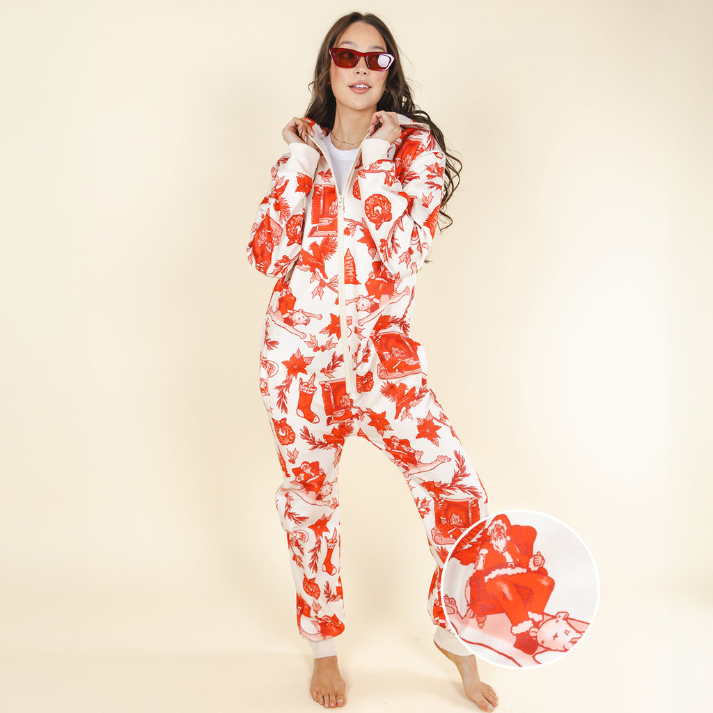 The Santa Slays | Ladies Unisex Christmas Toile Onesie - Shinesty