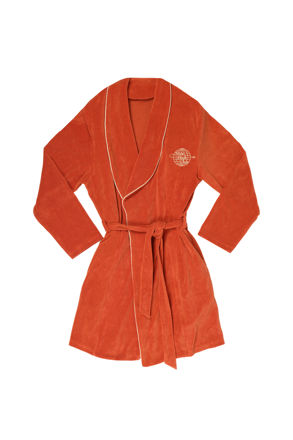 The Mile High Club | Rust Orange Embroidered Terry Cloth Robe - Shinesty