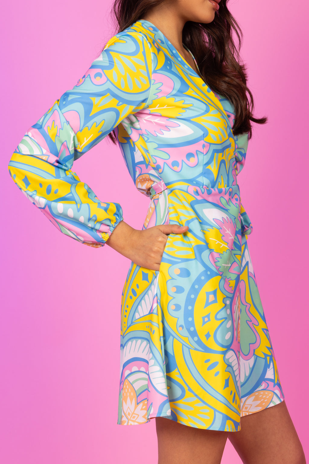 The April Showers | Abstract Paisley Wrap Dress - Shinesty