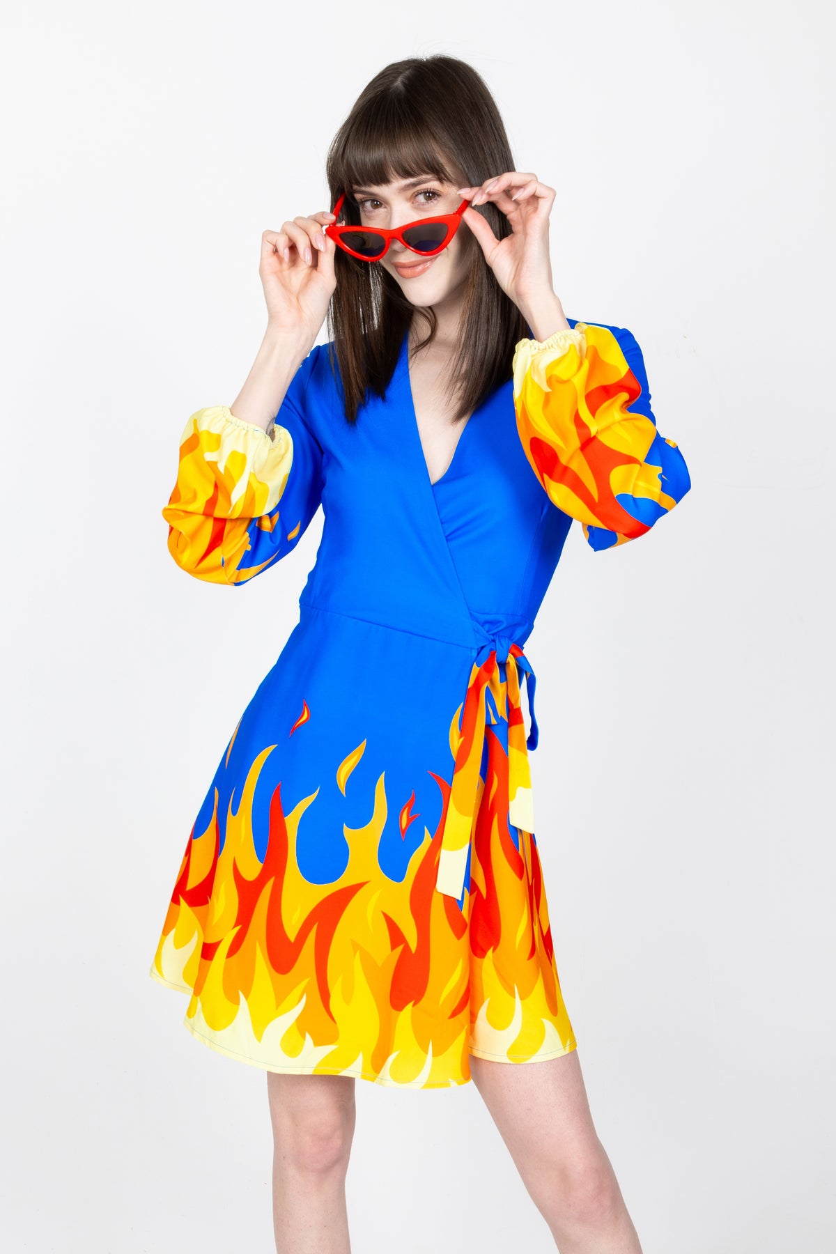 The Blaze Of Glory | Flames Wrap Dress - Shinesty