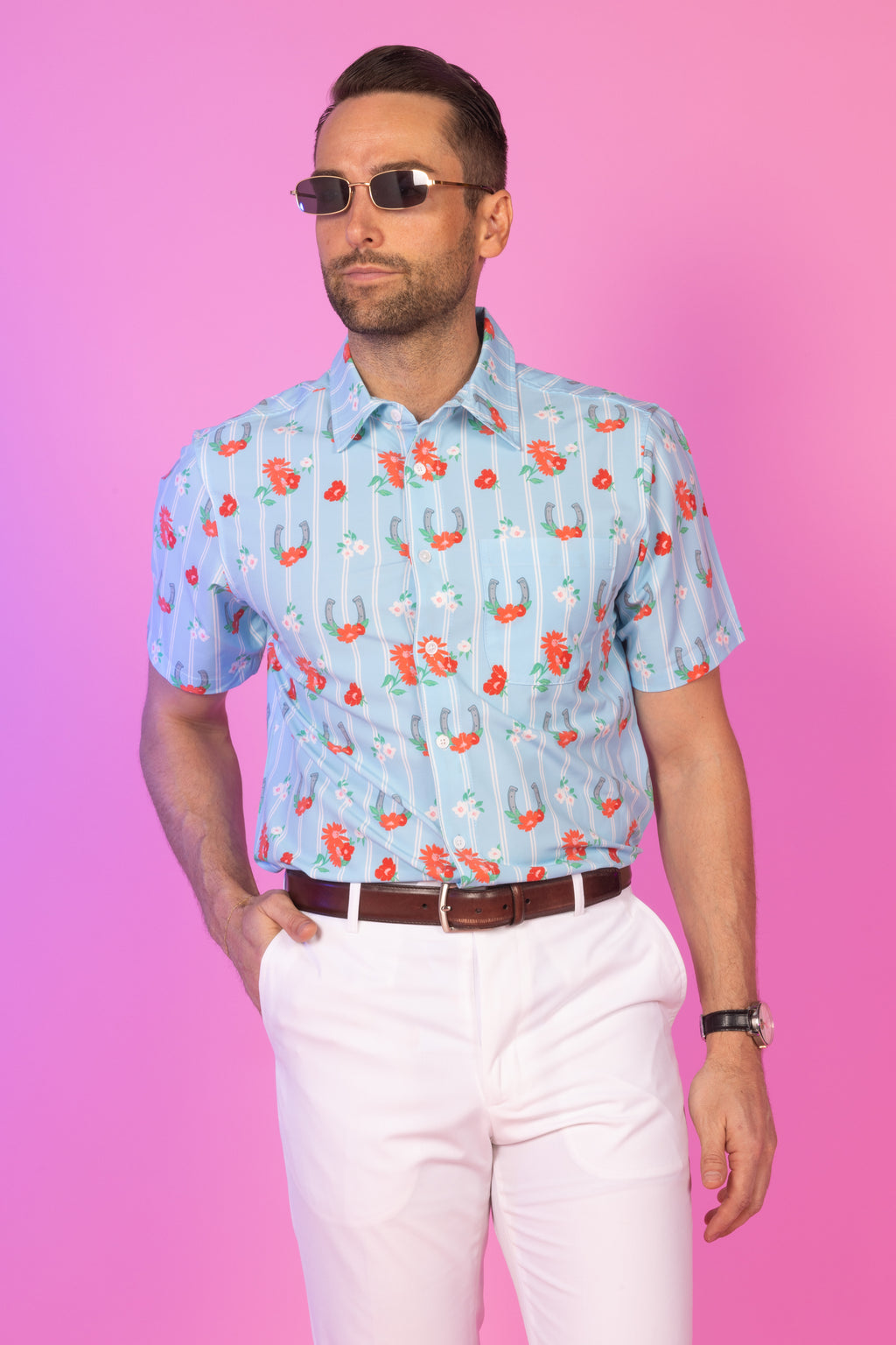 The Good Gallop | Floral Horseshoes Hawaiian Shirt - Shinesty