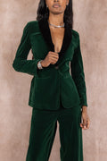 The Elegant Evergreen | Green Velvet Womens Velvet Blazer - Shinesty
