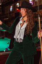 The Elegant Evergreen | Green Velvet Womens Velvet Blazer - Shinesty