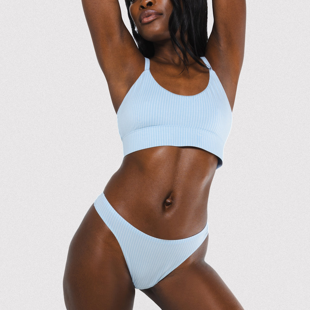 The Venus | Light Blue Stripe MicroModal Thong - Shinesty