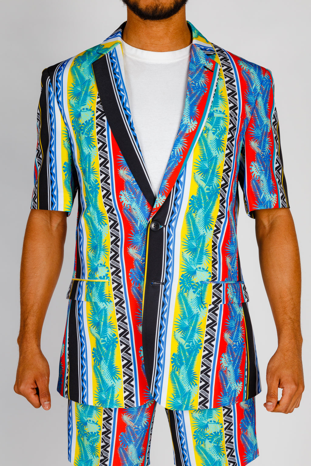 The Frondzie | Cuban Palm Striped Short Sleeve Blazer - Shinesty
