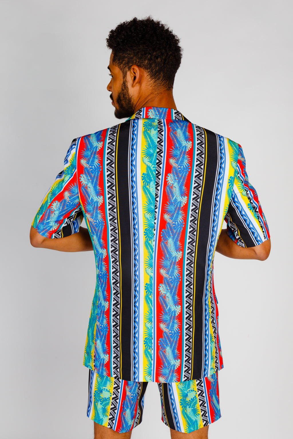 The Frondzie | Cuban Palm Striped Short Sleeve Blazer - Shinesty