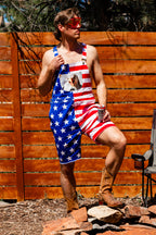 The Screamin' Eagles | American Flag Short Overalls - Shinesty