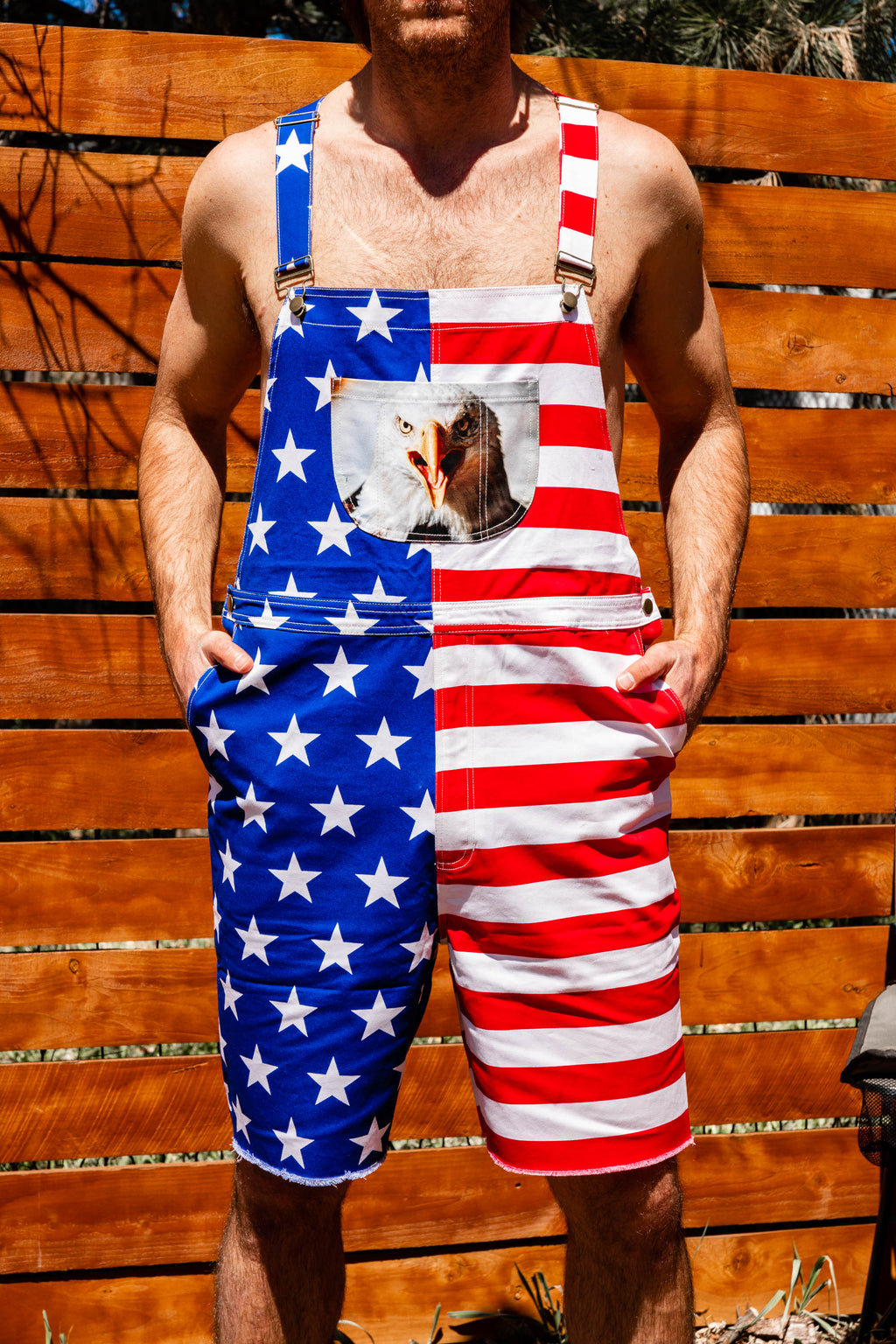 The Screamin' Eagles | American Flag Short Overalls - Shinesty