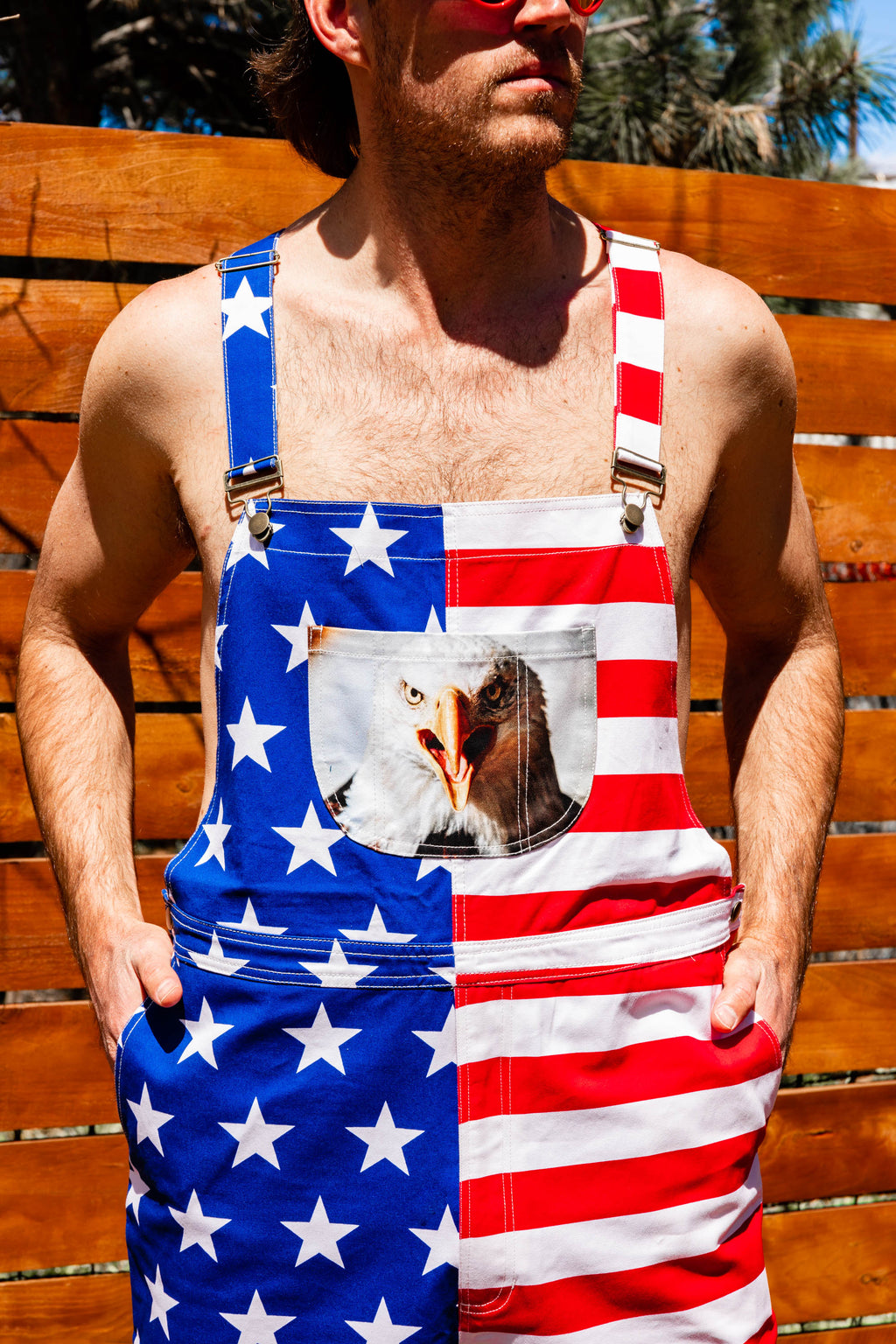 The Screamin' Eagles | American Flag Short Overalls - Shinesty