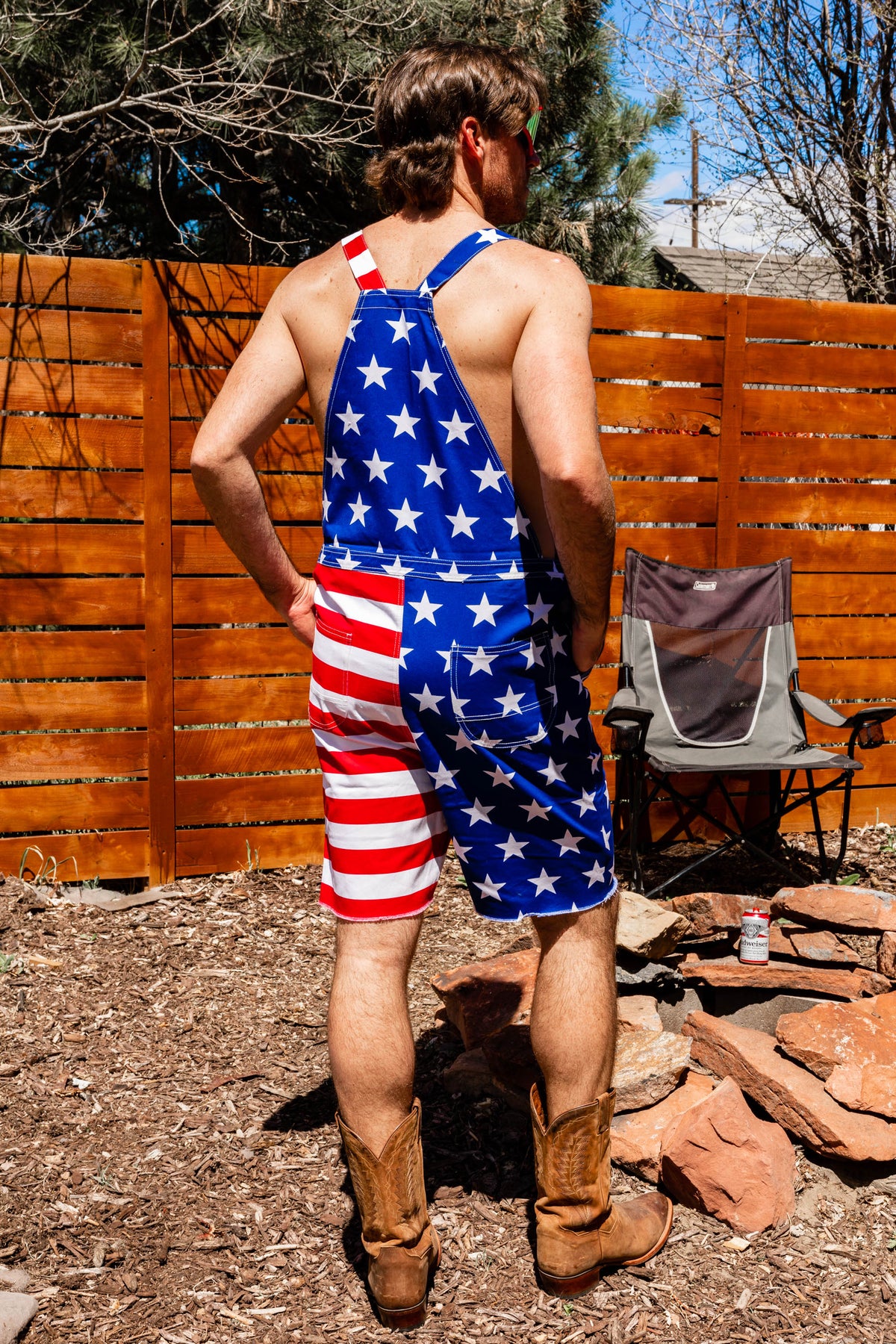 The Screamin' Eagles | American Flag Short Overalls - Shinesty