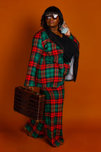 The Lincoln Log Love Lady | Women's Green Plaid Christmas Suit - Shinesty