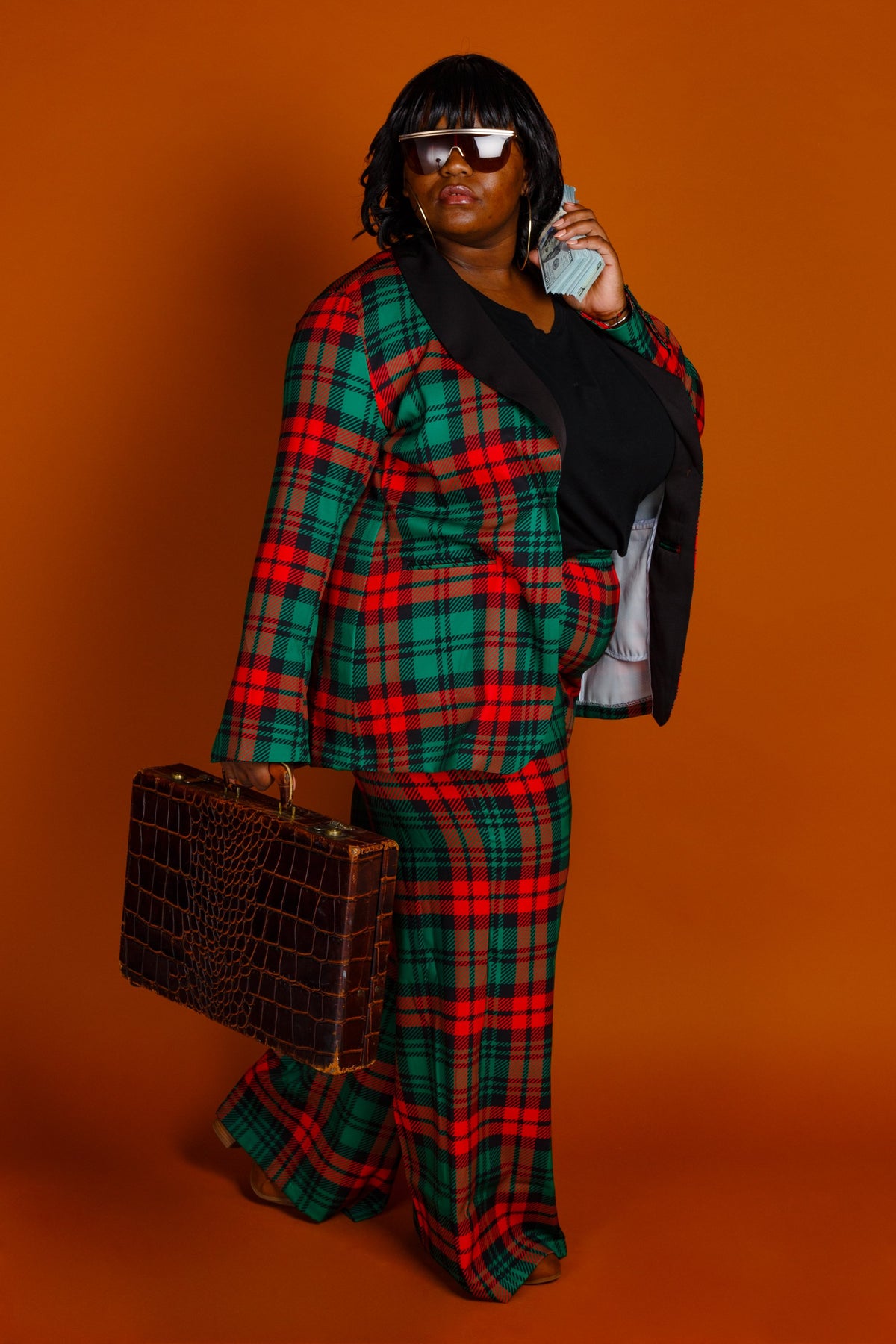 The Lincoln Log Love Lady | Women's Green Plaid Christmas Suit - Shinesty