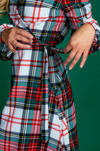 The Scotch on the Rocks | White & Red Plaid Christmas Wrap Dress - Shinesty