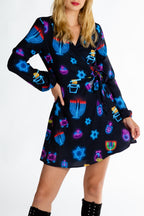 The Latke'd & Loaded | Neon Hanukkah Wrap Dress - Shinesty