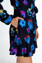 The Latke'd & Loaded | Neon Hanukkah Wrap Dress - Shinesty