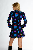 The Latke'd & Loaded | Neon Hanukkah Wrap Dress - Shinesty