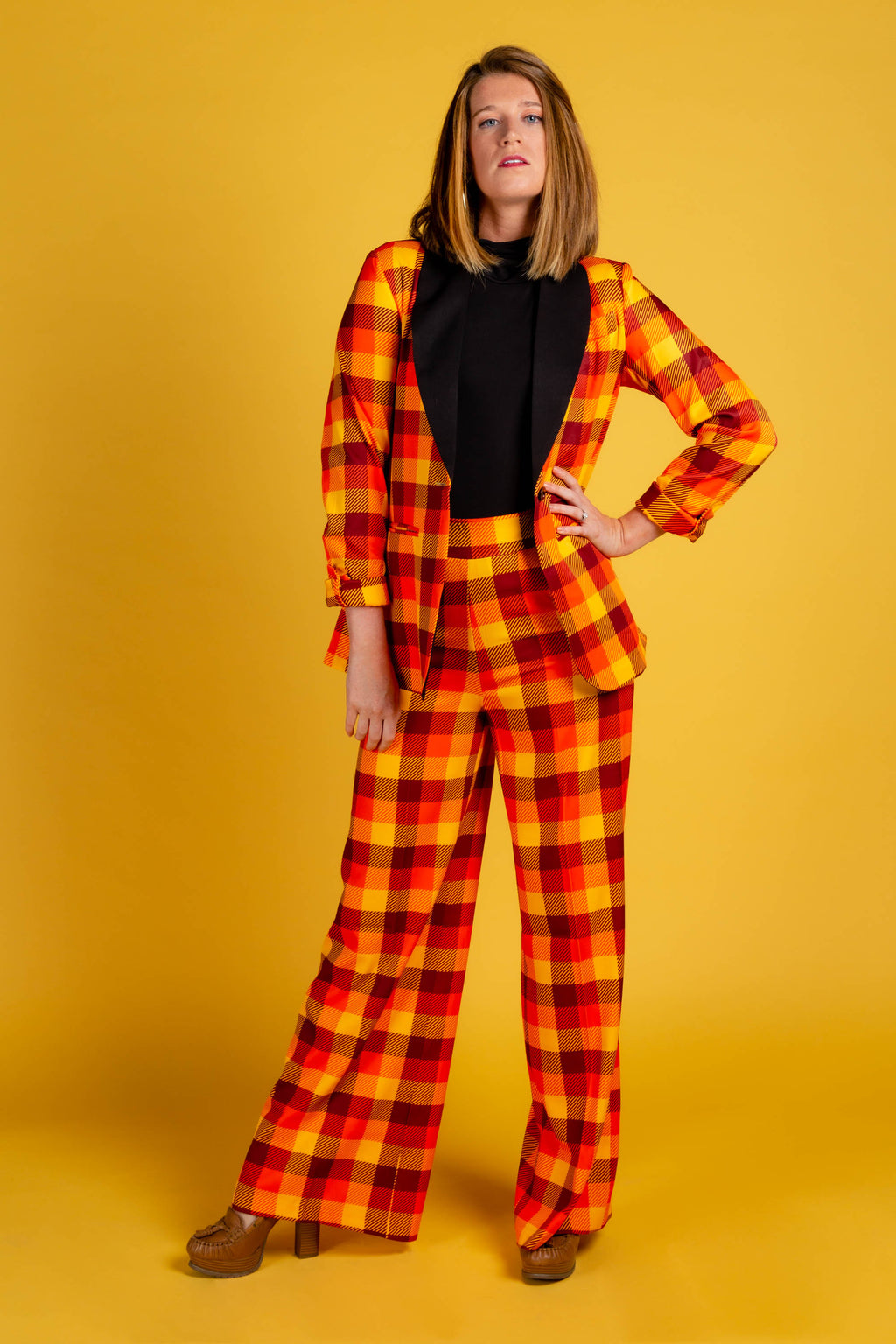 That 70s Suit | Womens Orange Plaid Thanksgiving Suit - Shinesty
