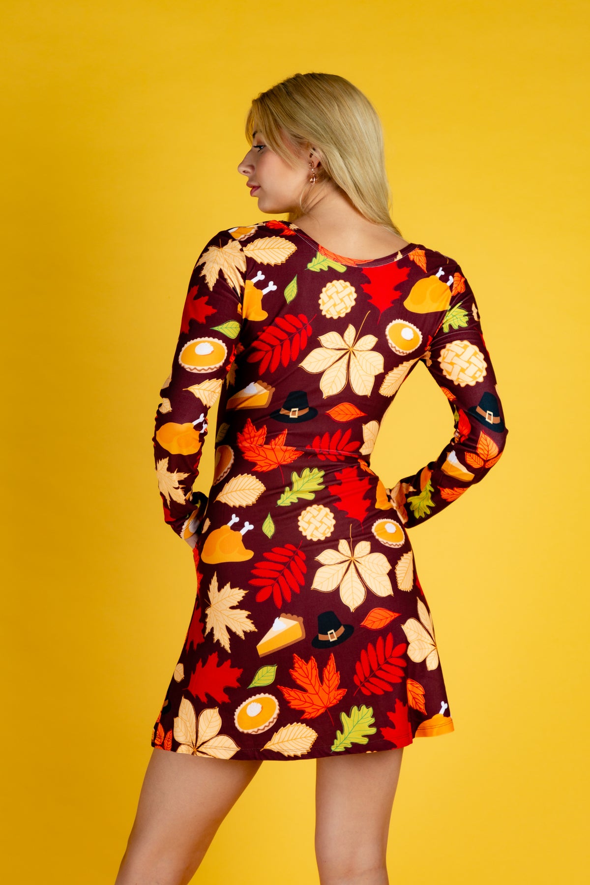 The Rake Me Ups | Fall Leaves Thanksgiving Skater Dress - Shinesty